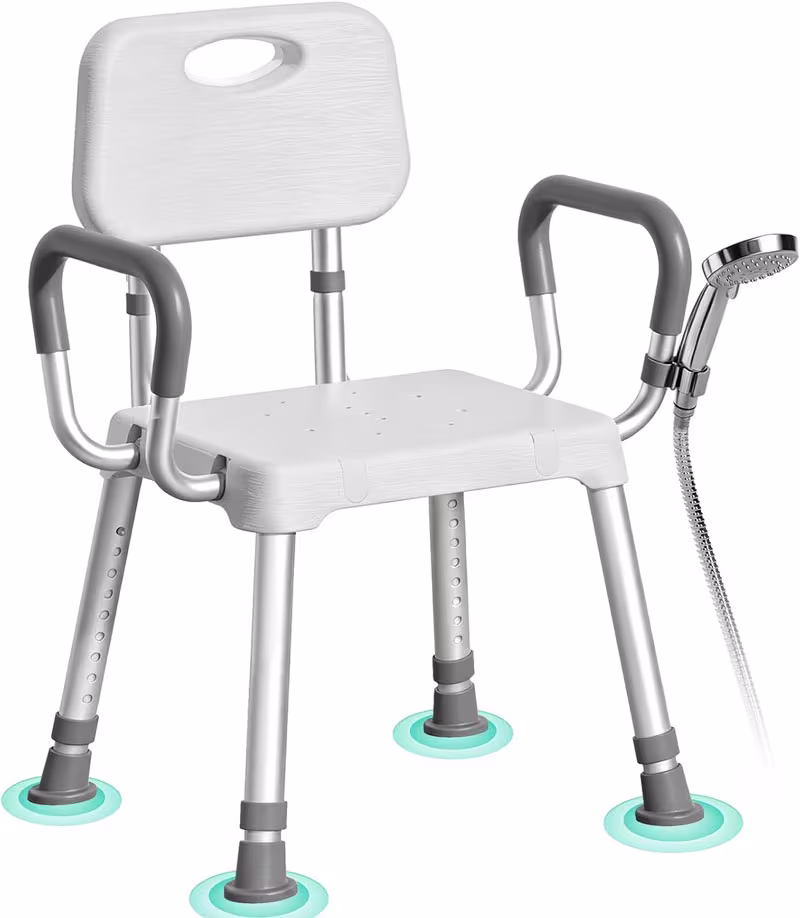 HOMENURSE Shower Chair for Inside Shower, 400 lbs, Wider Seat, Lightweight | 9-Level Height Adjustme